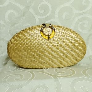 Rodo Italy Vintage Wicker Hand Woven Purse with Gold Tone and Lucite Accents